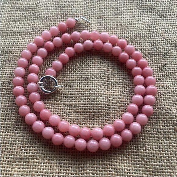 Natural Rose / Pink Quartz Stone Necklace Luxury Look Handmade New - Picture 1 of 11